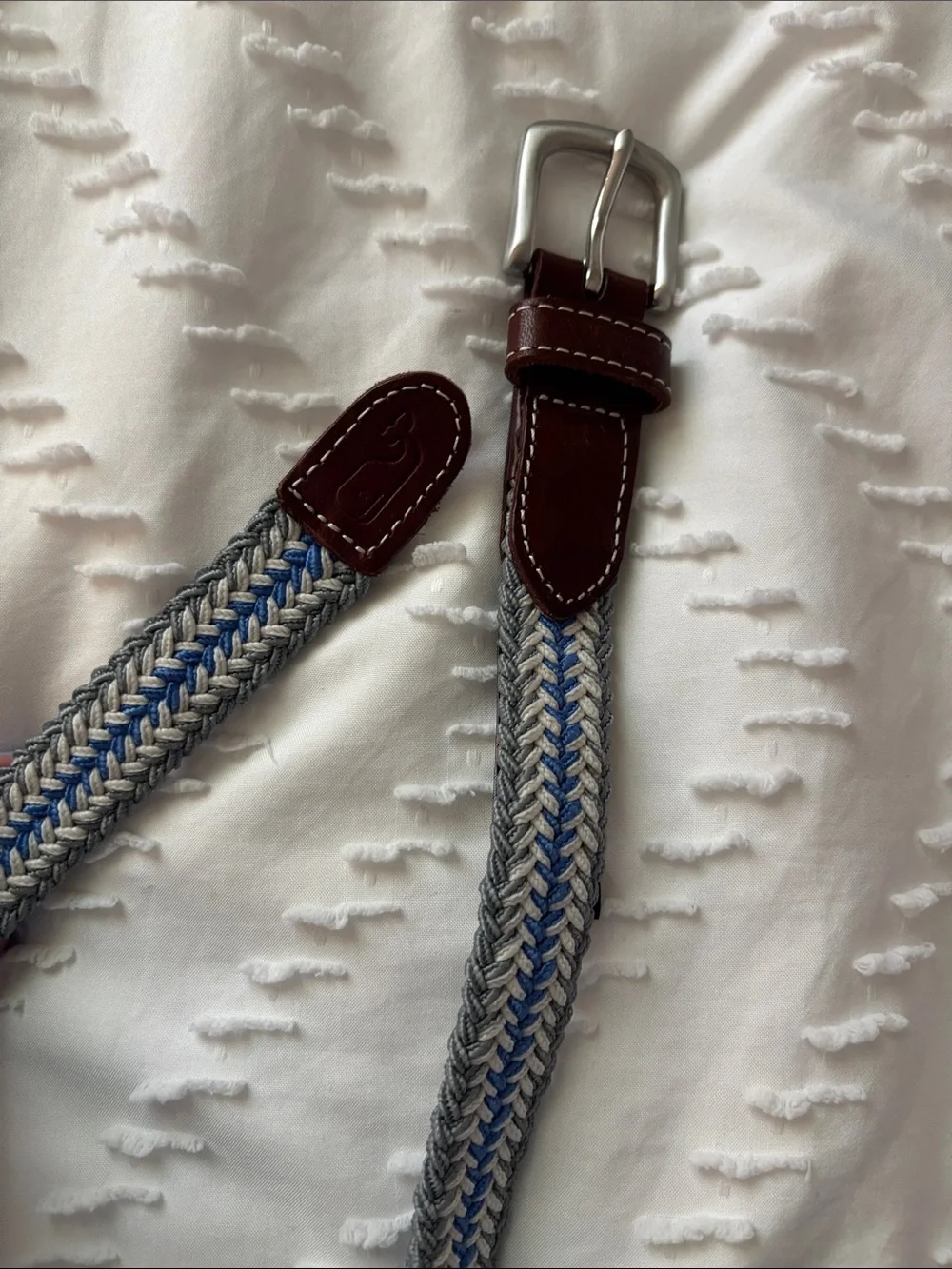 Vineyard Vines Braided Stretch Belt in Blue, Gray and Brown Leather